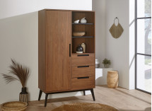 Armoire 1 porte 3 tiroirs VINTAGE Noyer - 1