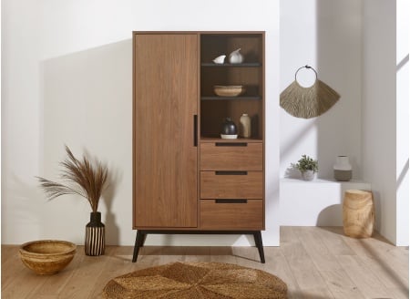 Armoire 1 porte 3 tiroirs VINTAGE Noyer - 2