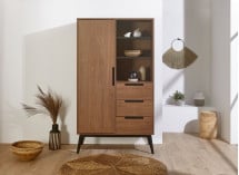 Armoire 1 porte 3 tiroirs VINTAGE Noyer - 2