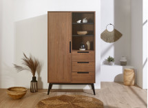 Armoire 1 porte 3 tiroirs VINTAGE Noyer - 2