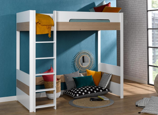 Letto a soppalco 90x200 bianco e rovere PRADO: semplicemente perfetto!