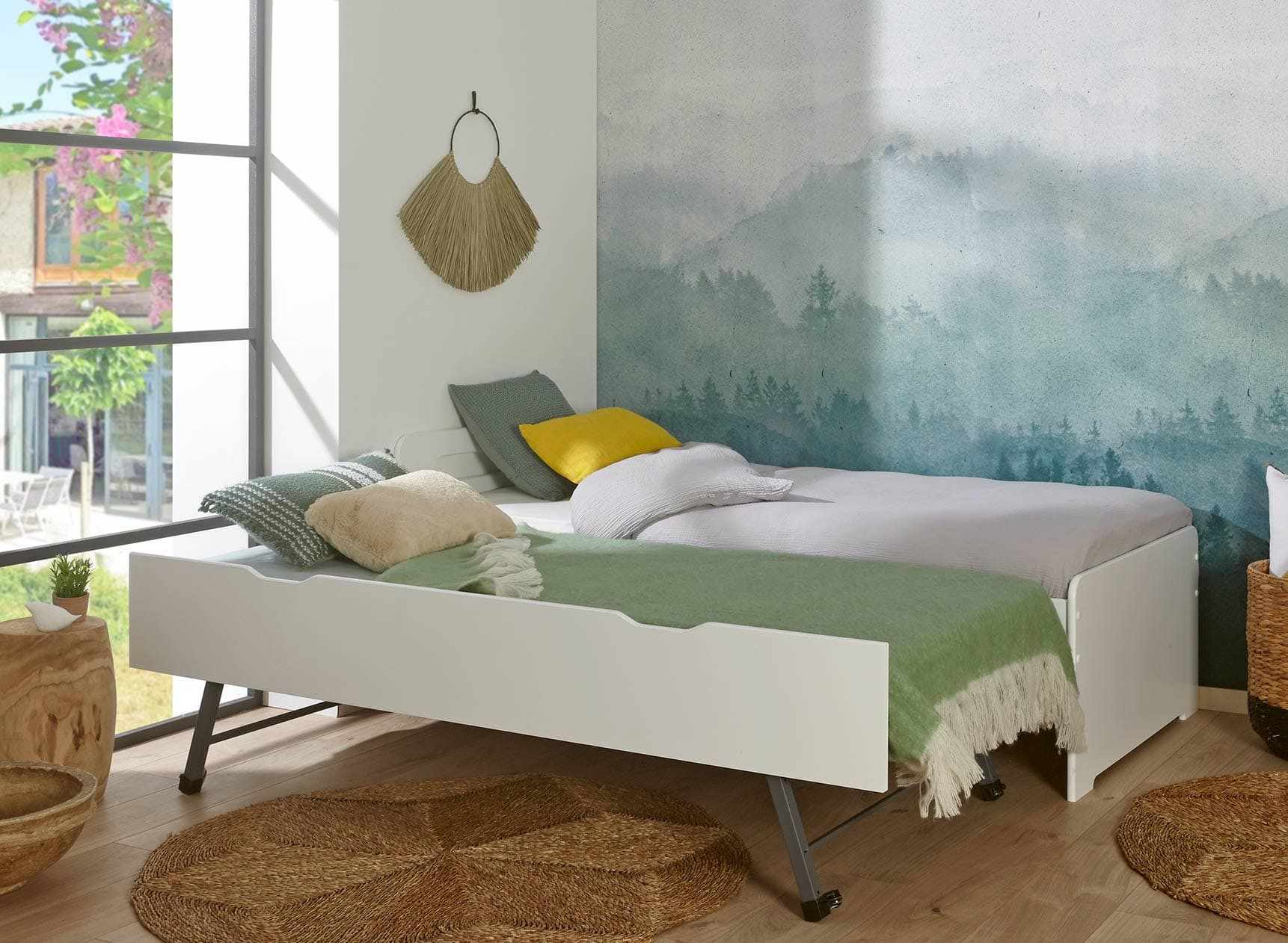 Lit gigogne 90x190 LEVIS Blanc + 2 matelas Nateo Concept - 1