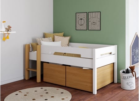 Lit mi-hauteur rangement 90x190 ANGEL Blanc -1