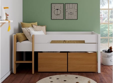 Lit mi-hauteur rangement 90x190 ANGEL Blanc -2