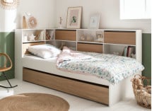 Lit gigogne rangement 90x190 MANLY - Blanc/Chêne - 1