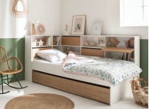 Lit gigogne rangement 90x190 MANLY - Blanc/Chêne - 3