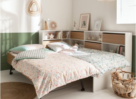 Lit gigogne rangement 90x190 MANLY - Blanc/Chêne - 2