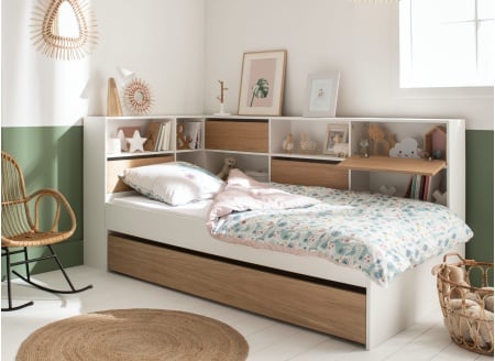 Lit enfant rangement 90x190 MANLY - Blanc/Chêne - 2