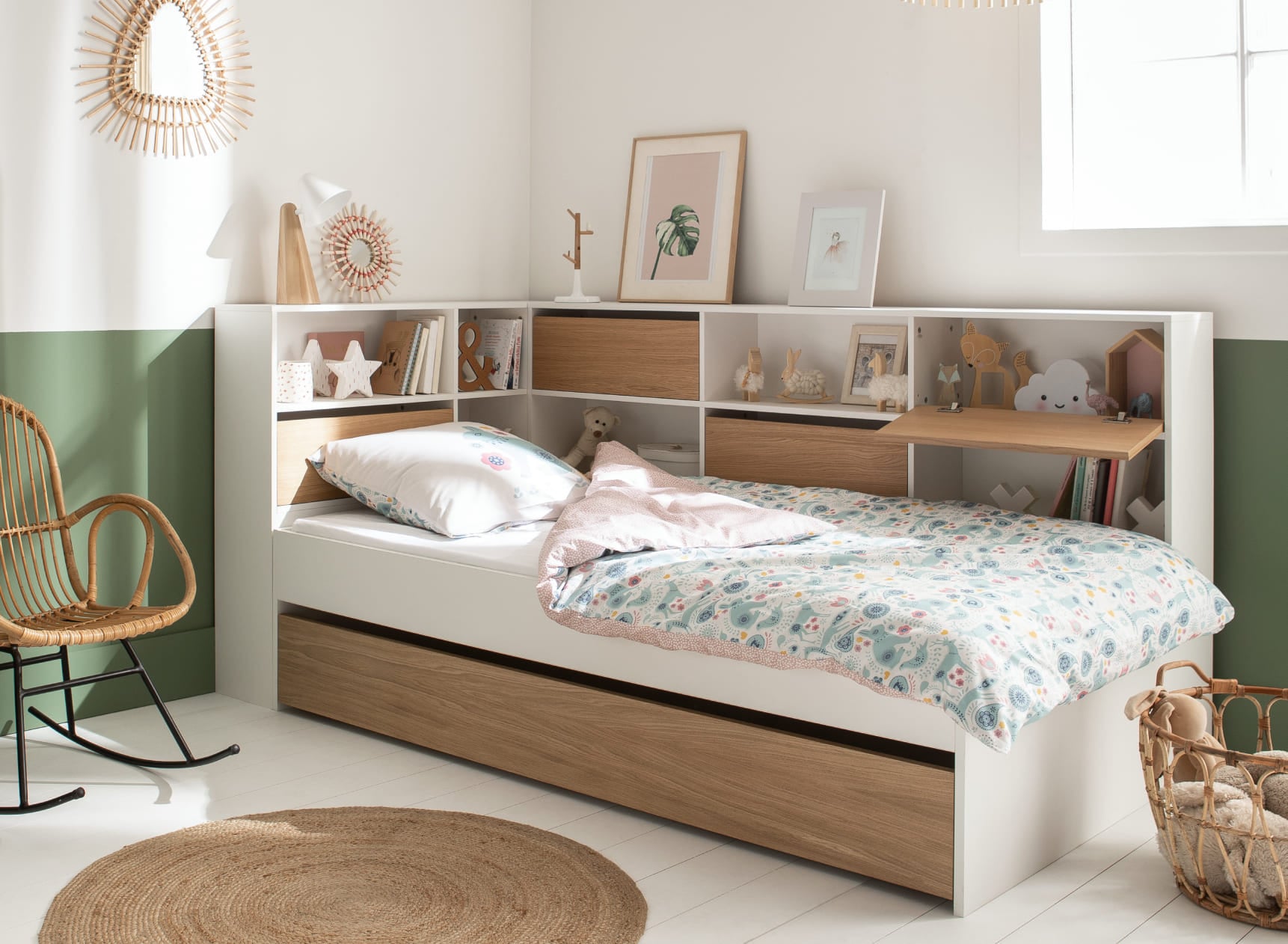 Hochbett 90x200 Cm Avec Bureau, Rangement, Armoire Et Tiroirs, Lit Enfant Et Adolescent, Structure Bois Blanc