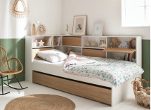 Lit enfant rangement 90x190 MANLY - Blanc/Chêne - 2