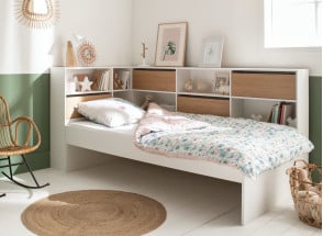 Letto per bambini con contenitore 90x190 MANLY - Bianco/Rovere
