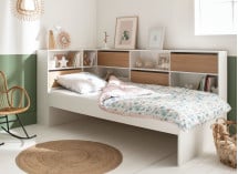 Lit enfant rangement 90x190 MANLY - Blanc/Chêne - 1