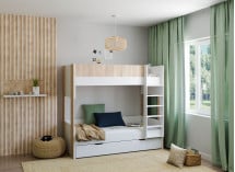 Lit superposé 3 places 90x190 BONDI Blanc/Bois -1