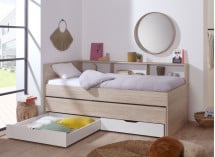 Lit gigogne 90x200 rangement OSLO Bois/Blanc - 5