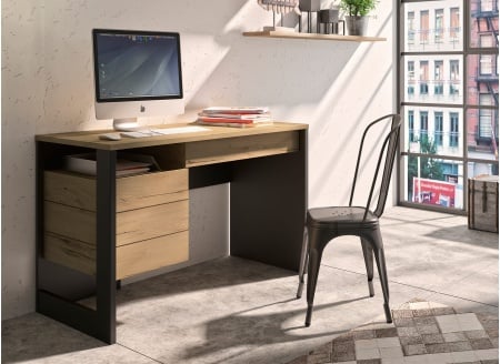 Bureau 1 porte 1 tiroir FARA Ardoise/Chêne - 1