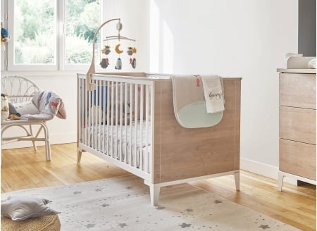 Lit bébé évolutif 70x140 ELLIOT Blanc/Chêne - 1