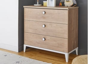 Commode 3 tiroirs ELLIOT - Blanc/Chêne