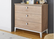 Commode 3 tiroirs ELLIOT Blanc/chêne - 1