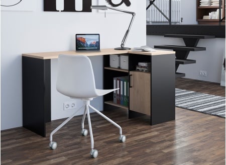 Bureau d'angle rangement LONDON Ardoise/Bois - 1