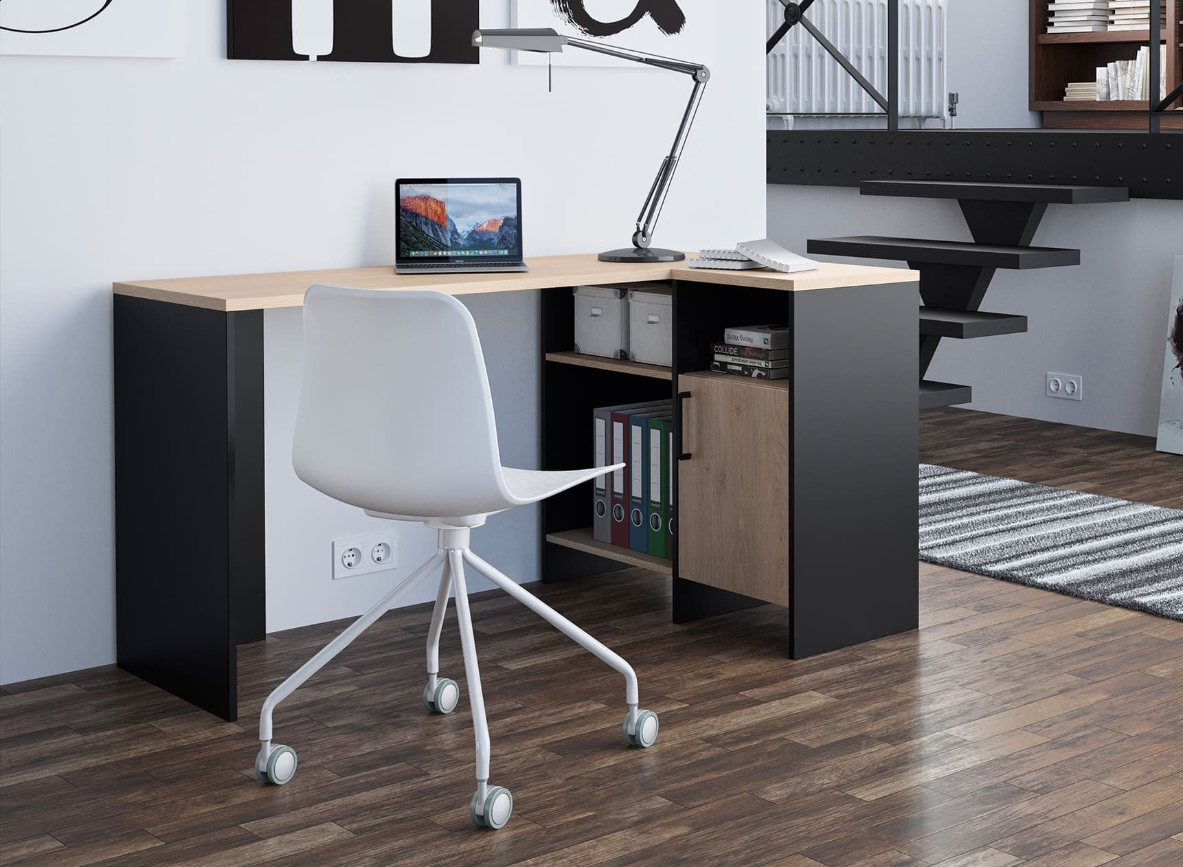 Bureau d'angle rangement LONDON Ardoise/Bois - 1