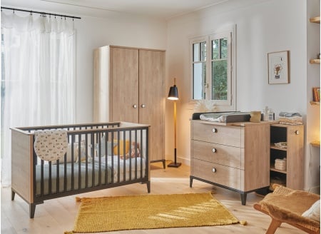 Chambre bébé complète ELLIOT Ardoise/Chêne - 1
