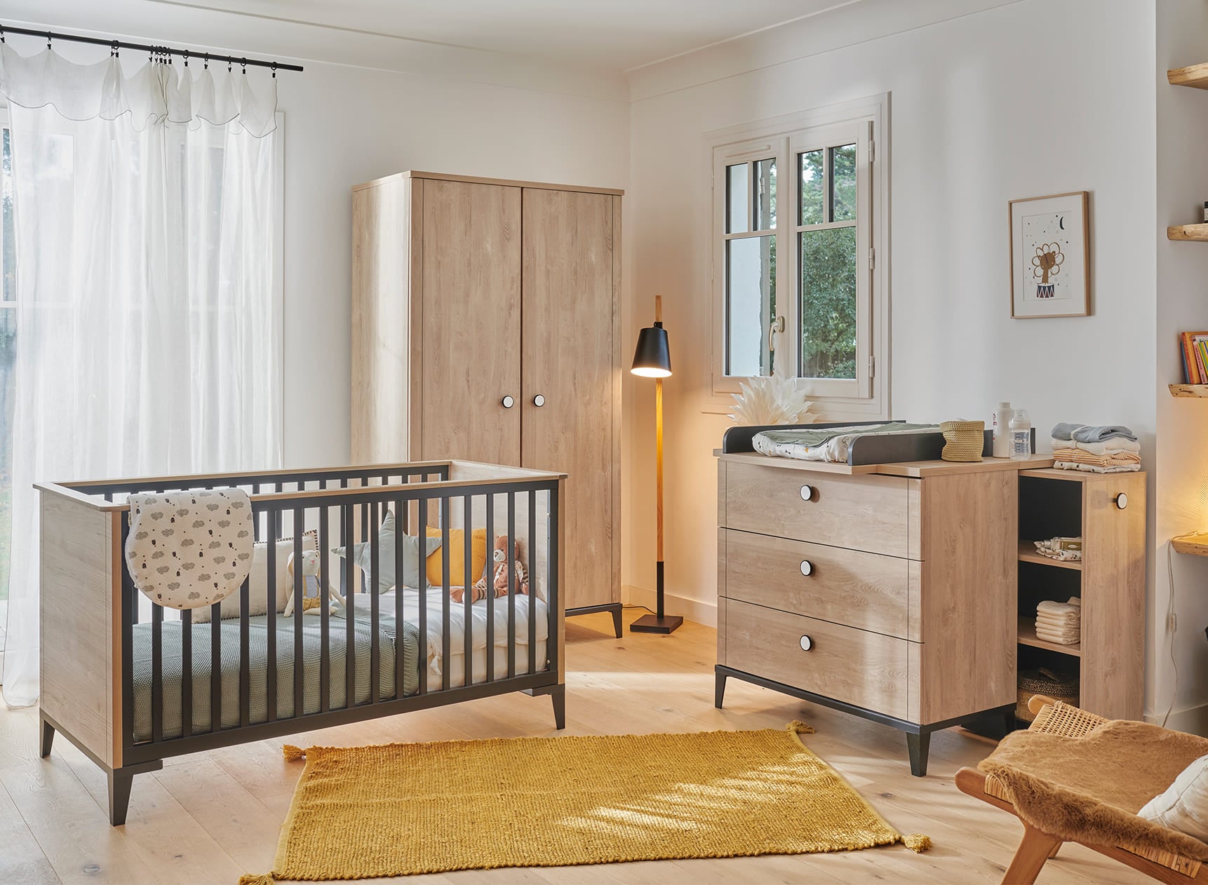 Chambre bébé complète ELLIOT Ardoise/Chêne - 1
