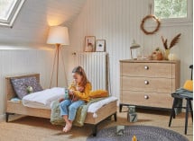 Lit évolué ELLIOT  Noir/Chêne avec commode - 1