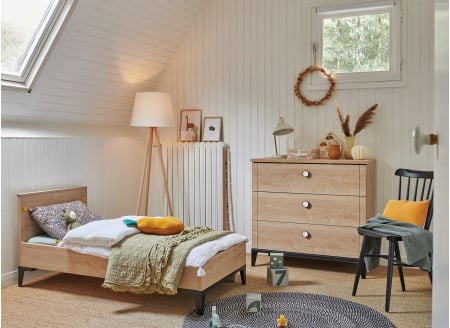 Lit évolué ELLIOT  Noir/Chêne avec commode - 2