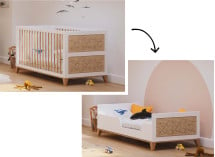 Chambre bébé NAMI – Blanc/Cèdre - évolution du lit
