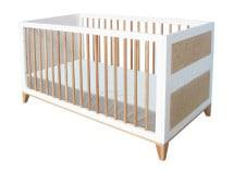 Chambre bébé NAMI – Blanc/Cèdre lit à barreaux seul fond blanc