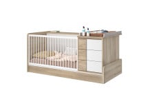 Lit bébé combiné évolutif SALTO Chêne sur fond blanc