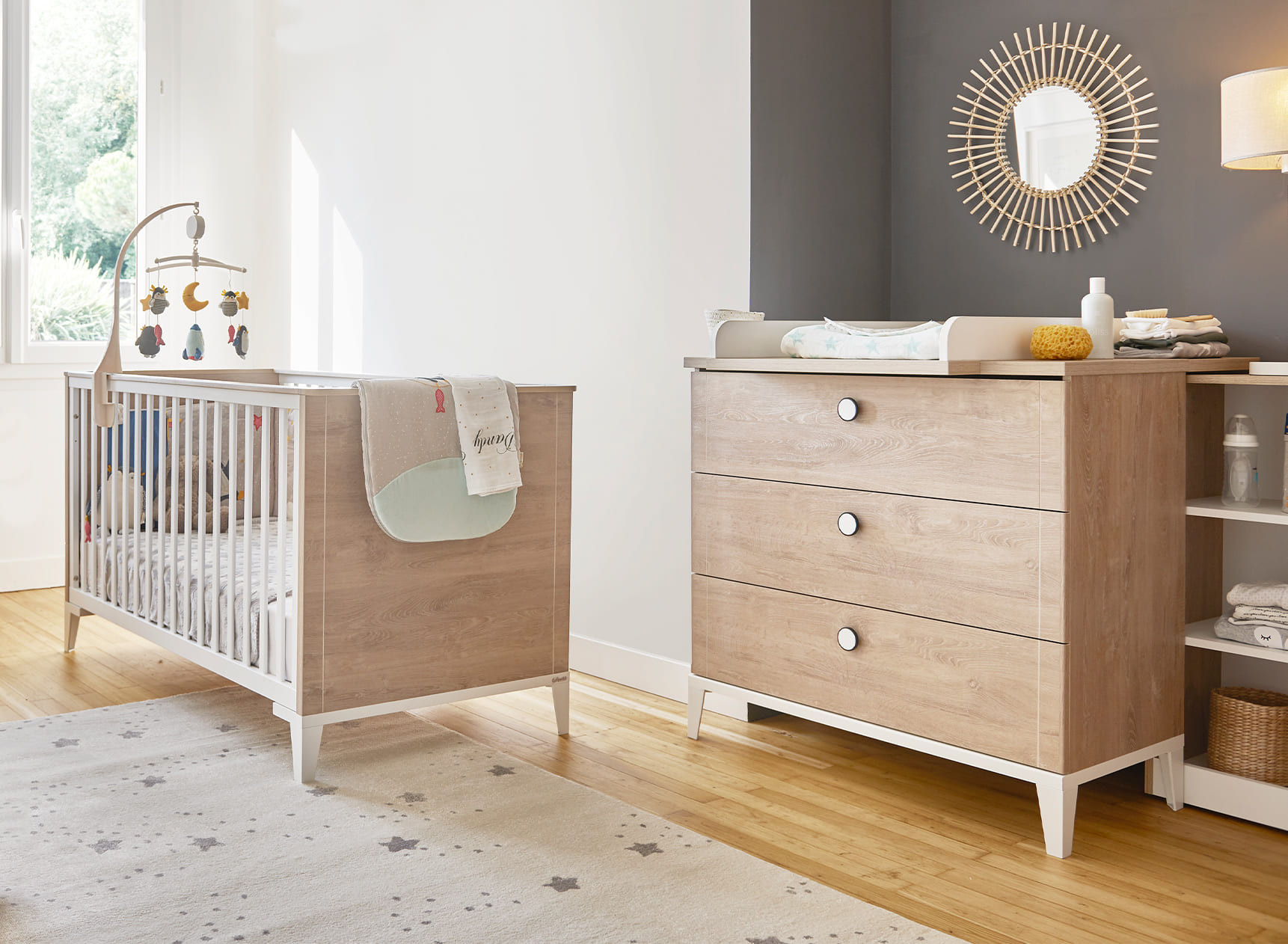 Chambre bébé duo ELLIOT - Blanc/Chêne
