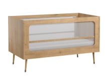 Lit bébé BOSQUE Chêne vintage sur fond blanc