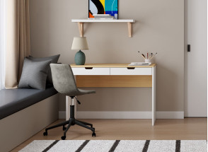 Bureau 2 tiroirs ALBI Blanc/Chêne - 1