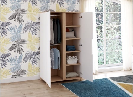 Armoire 2 portes ALBI Blanc/Chêne - 2