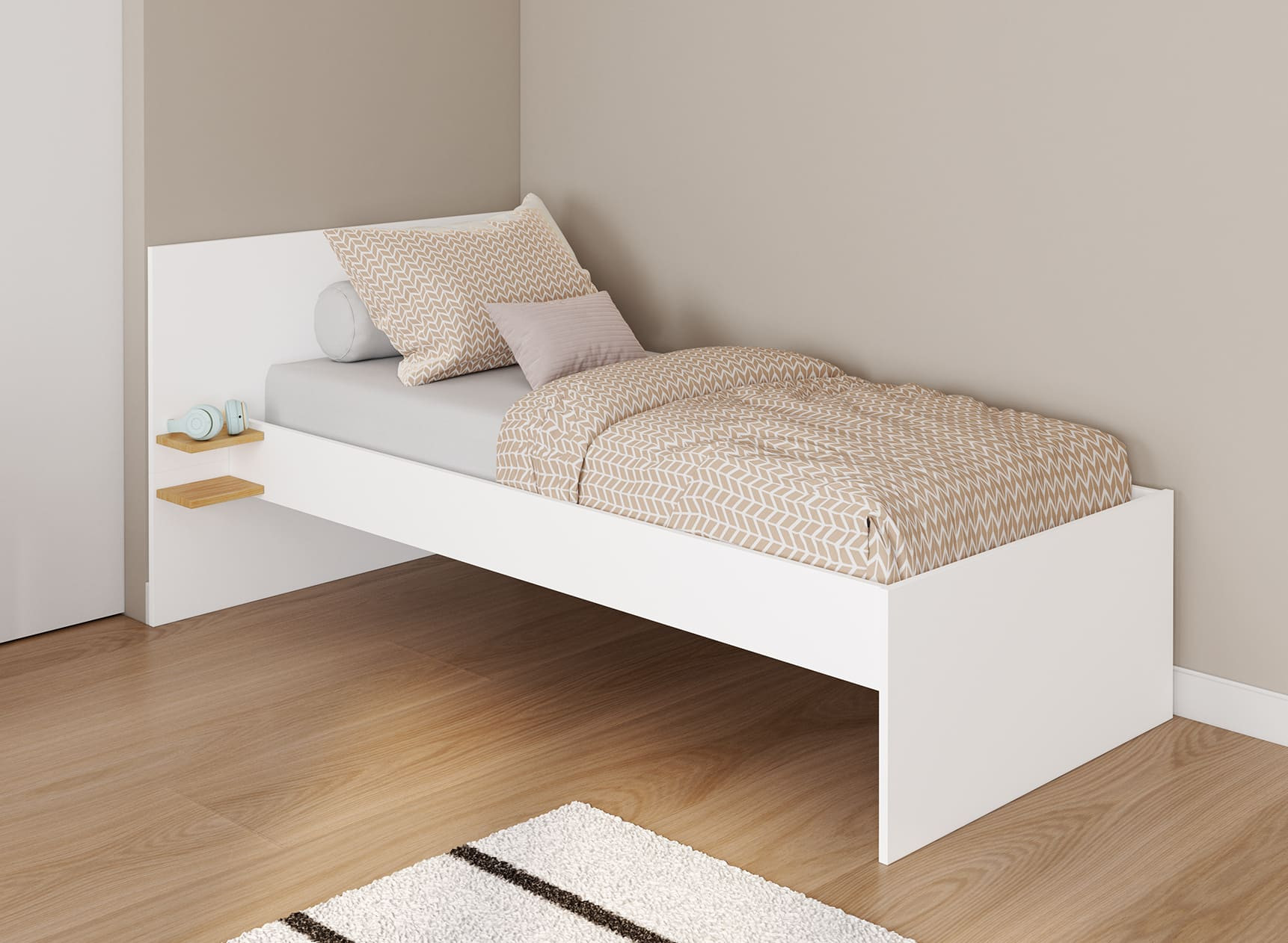 Lit enfant 90x200 ALBI Blanc/Chêne - 1