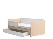Lit enfant 90x190 SORIA Blanc/Bois Nateo Concept - fond blanc tiroir ouvert