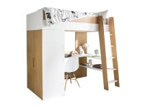 Lit mezzanine bureau et armoire MANLY - Blanc/Chêne - 7