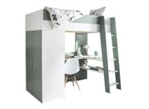 Lit mezzanine avec bureau et armoire MANLY Nateo Concept mousse - fond blanc