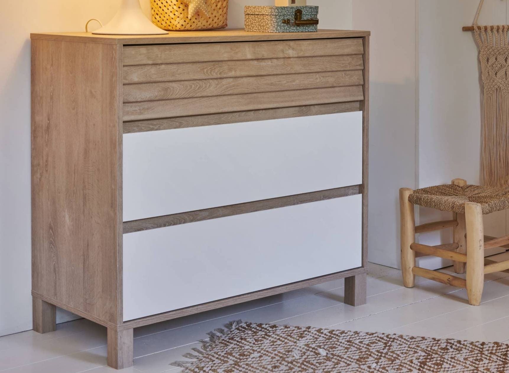 Commode 3 tiroirs NINO Chêne/Blanc - 1