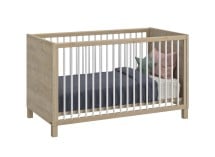 Lit bébé NINO Chêne/Blanc sur fond blanc