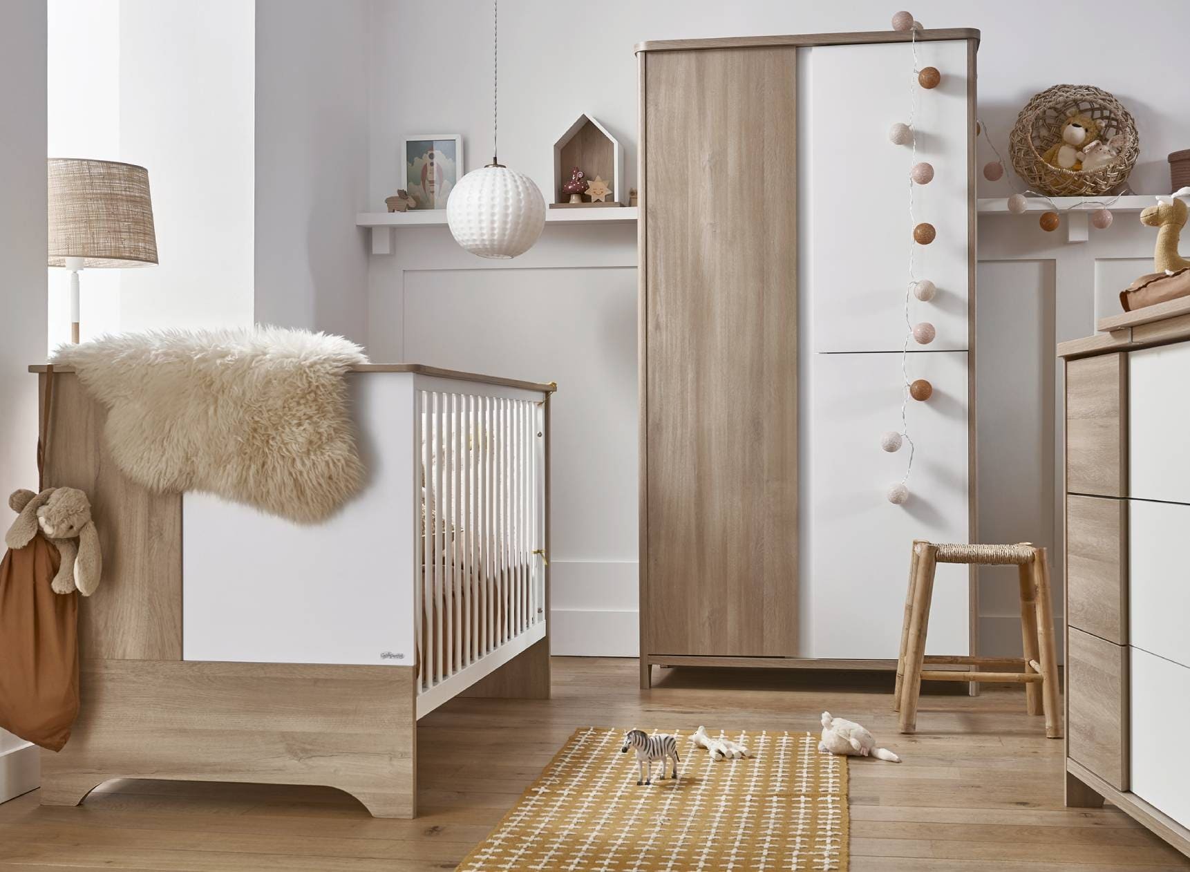 Lit bébé évolutif SALTO Blanc/Chêne - 1