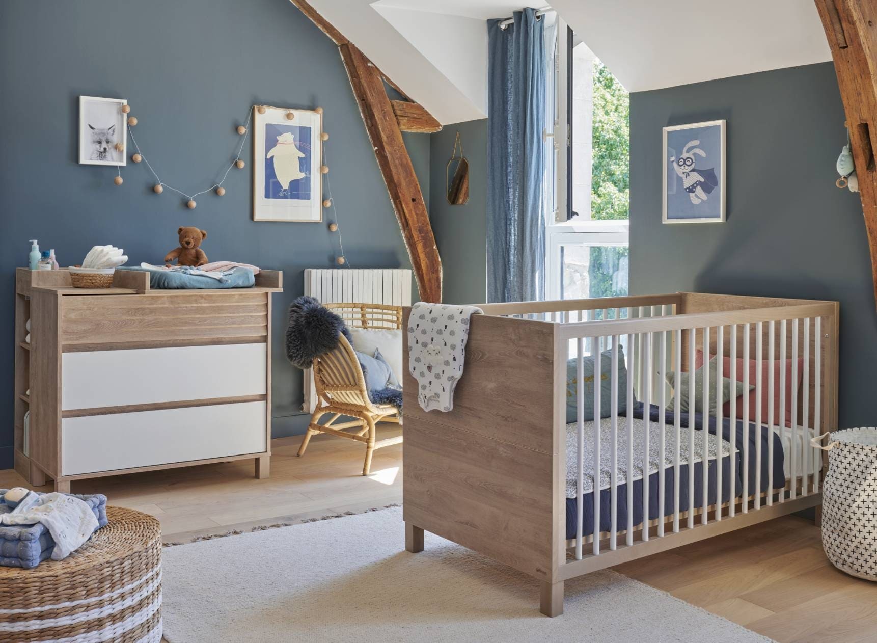 Chambre bébé duo NINO - Chêne/Blanc