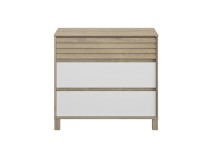 Commode 3 tiroirs NINO Chêne/Blanc sur fond blanc