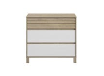 Commode 3 tiroirs NINO Chêne/Blanc sur fond blanc