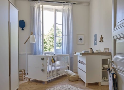 Chambre complète ETHAN –  Lit bébé -Blanc et Bois
