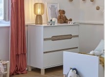 Commode 3 tiroirs ETHAN  – Blanc et bois - Chambre complète