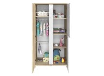 Armoire 3 portes SALTO Blanc/Chêne sur fond blanc