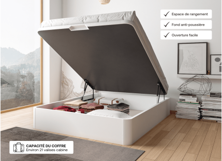 Lit coffre 140 x 200 cm BASTIA Blanc - Ouvert