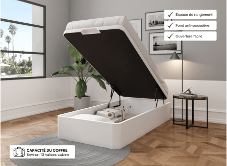 Lit coffre 90 x 200 cm BASTIA Blanc - Ouvert